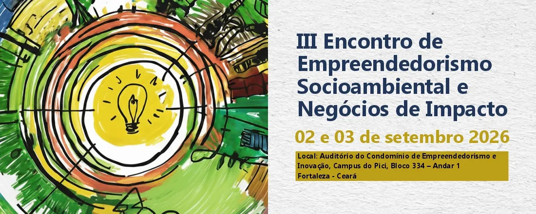 Ilustração abstrata de uma lâmpada junto a informações sobre III Encontro de Empreendedorismo